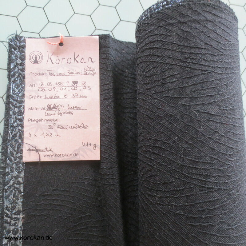 schwarz silber Bordüren Wolle / Lurex Araihari Haori Kimonostoff