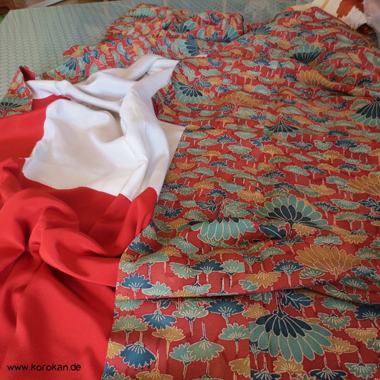 Kiku abstrakt Seidencrepe Komon Kimono