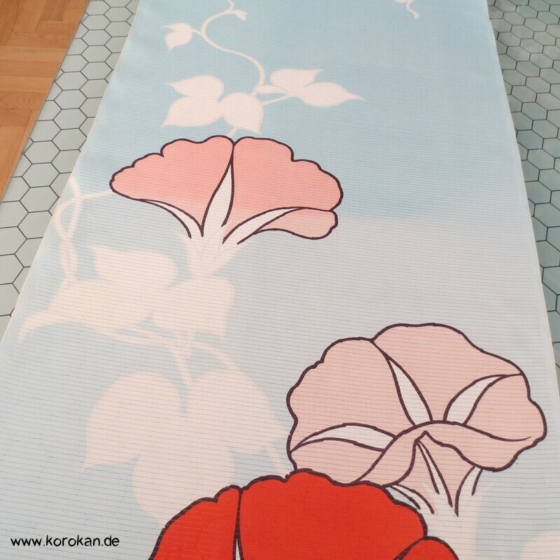 roten Asagao auf hellblau Sommer Kimono Rho Seide