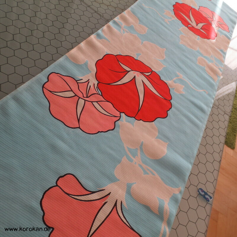 roten Asagao auf hellblau Sommer Kimono Rho Seide