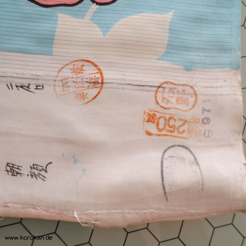 roten Asagao auf hellblau Sommer Kimono Rho Seide