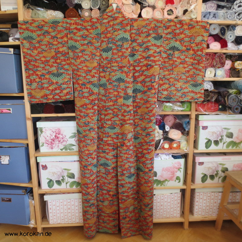 Kiku abstrakt Seidencrepe Komon Kimono