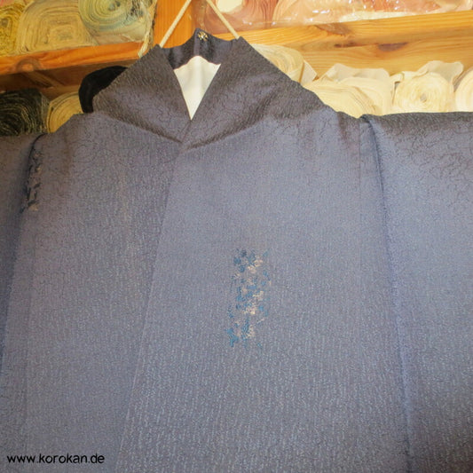 dunkelblaugrauer Kimono Seiden Jacquard Omeshi