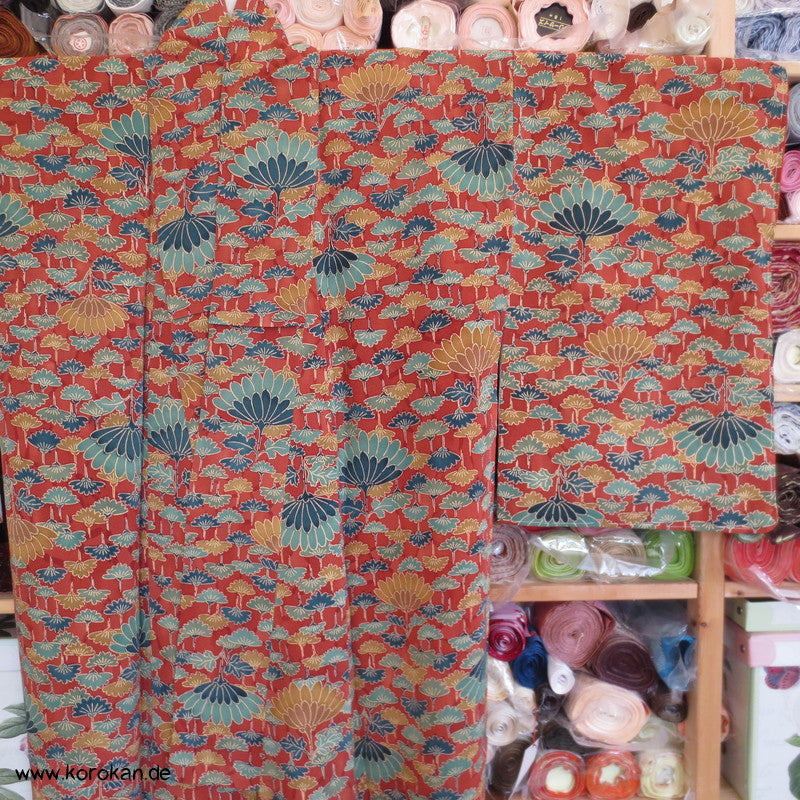 Kiku abstrakt Seidencrepe Komon Kimono
