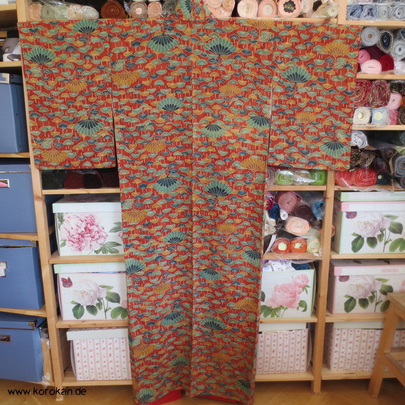 Kiku abstrakt Seidencrepe Komon Kimono