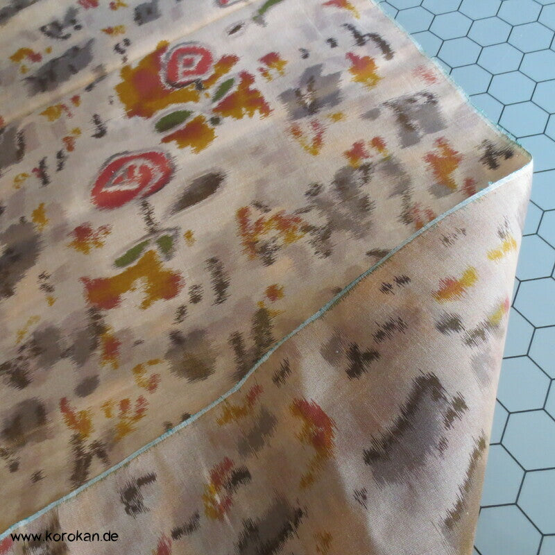 antiker Meisen Seiden Kimono Stoff abstrakte Blüten auf beige