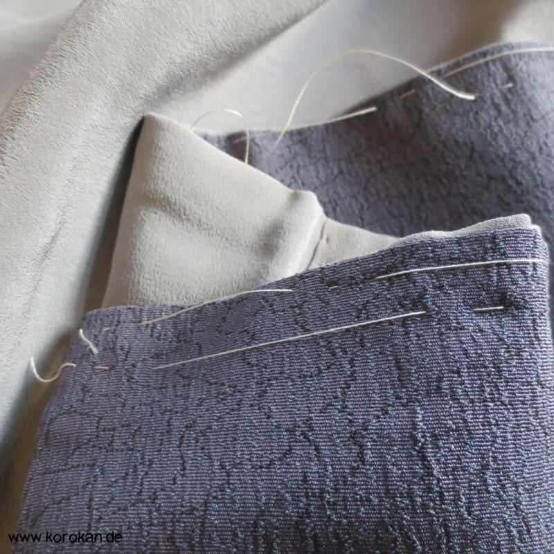 dunkelblaugrauer Kimono Seiden Jacquard Omeshi