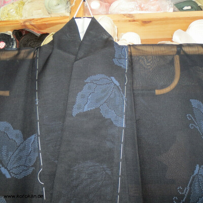 Kasuri Schmetterlinge Hitoe ungefütterter Kimono, Sha Seide