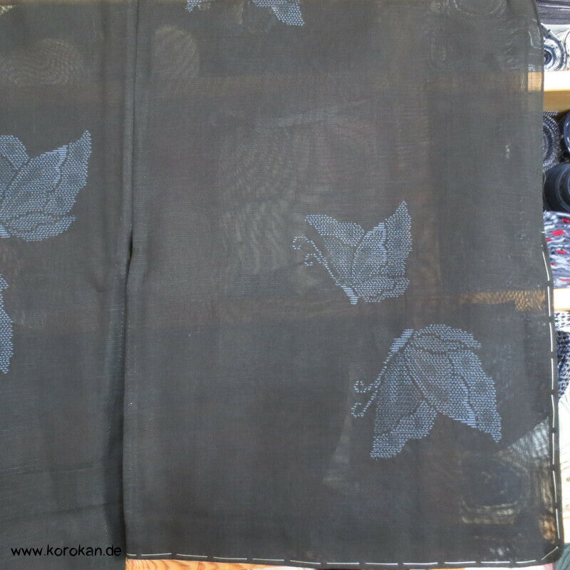 Kasuri Schmetterlinge Hitoe ungefütterter Kimono, Sha Seide