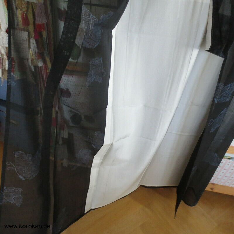 Kasuri Schmetterlinge Hitoe ungefütterter Kimono, Sha Seide