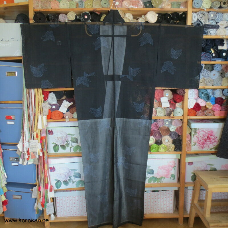 Kasuri Schmetterlinge Hitoe ungefütterter Kimono, Sha Seide