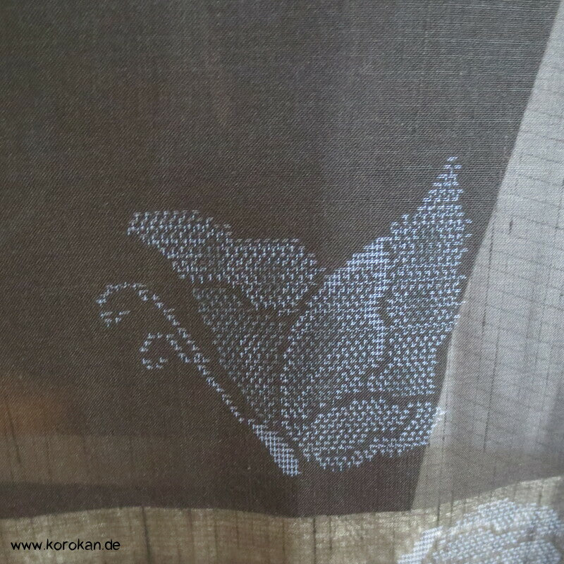 Kasuri Schmetterlinge Hitoe ungefütterter Kimono, Sha Seide