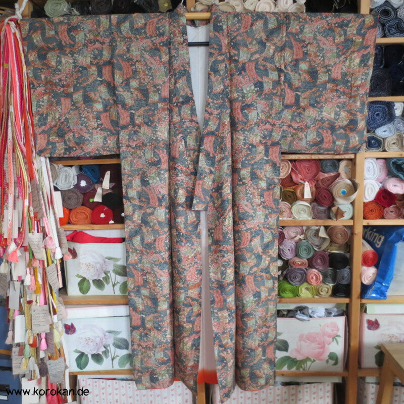 hängende Stoffbahnen, Edo Komon Tsumugi Seide Kimono