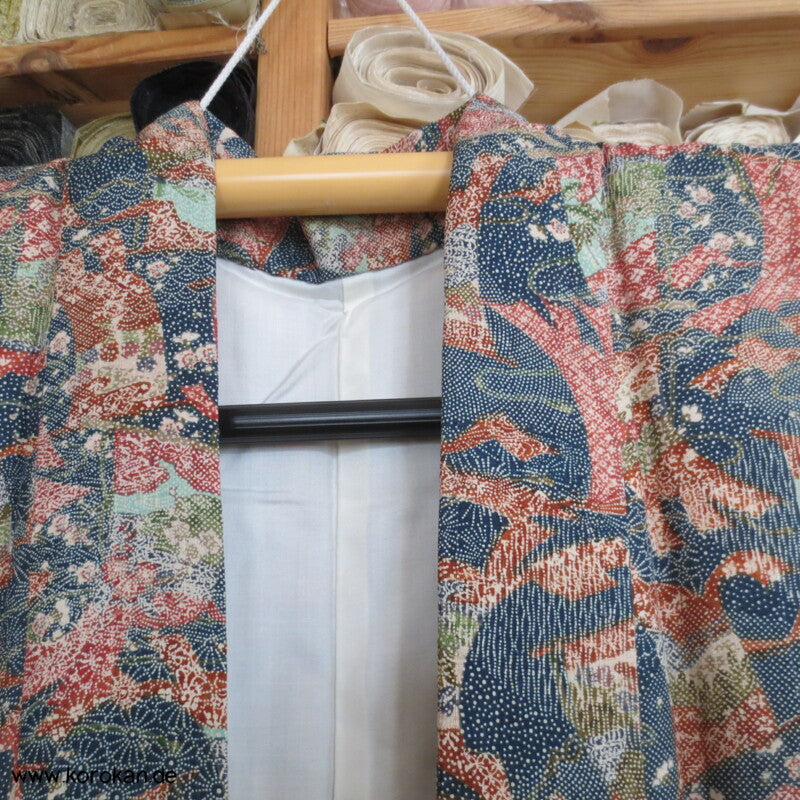 hängende Stoffbahnen, Edo Komon Tsumugi Seide Kimono