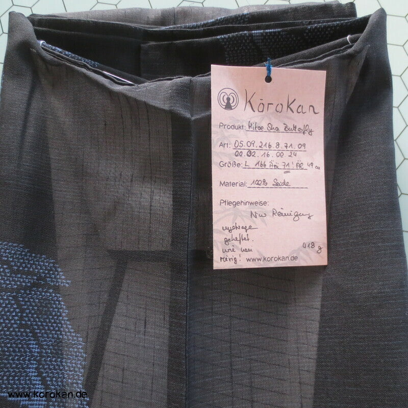 Kasuri Schmetterlinge Hitoe ungefütterter Kimono, Sha Seide