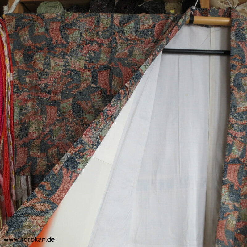 hängende Stoffbahnen, Edo Komon Tsumugi Seide Kimono