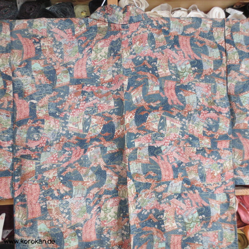 hängende Stoffbahnen, Edo Komon Tsumugi Seide Kimono