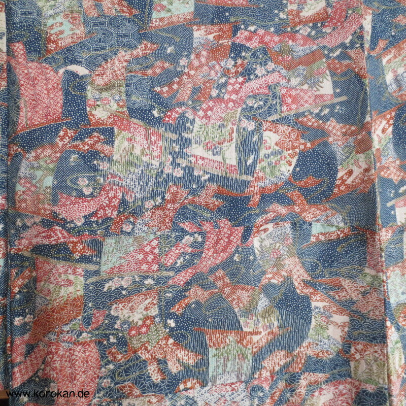 hängende Stoffbahnen, Edo Komon Tsumugi Seide Kimono