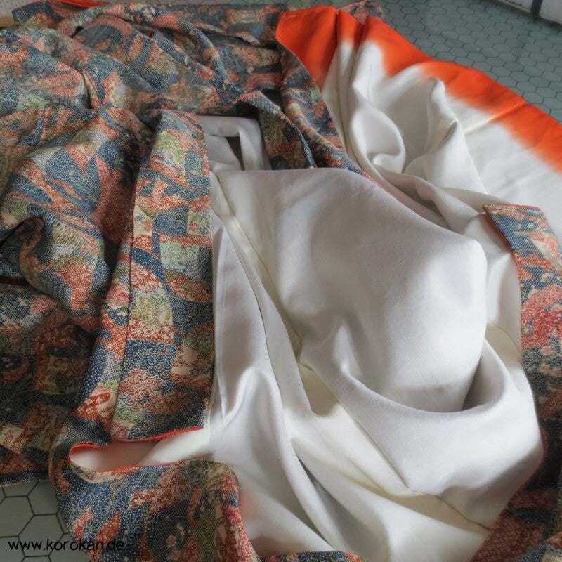 hängende Stoffbahnen, Edo Komon Tsumugi Seide Kimono