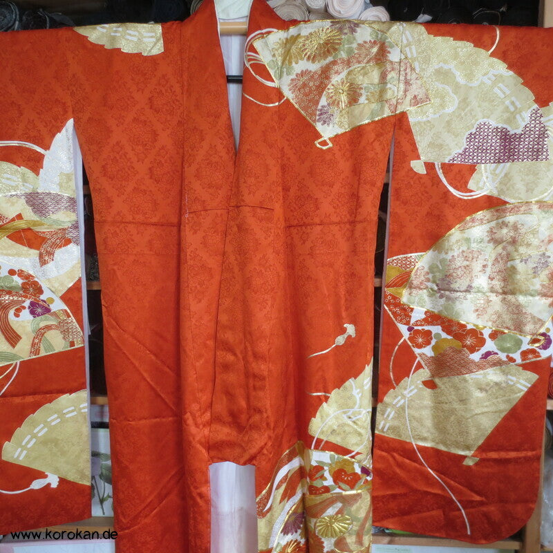 japanischer Fächer Golddruck - und stickerei Seidendamast Furisode Kimono