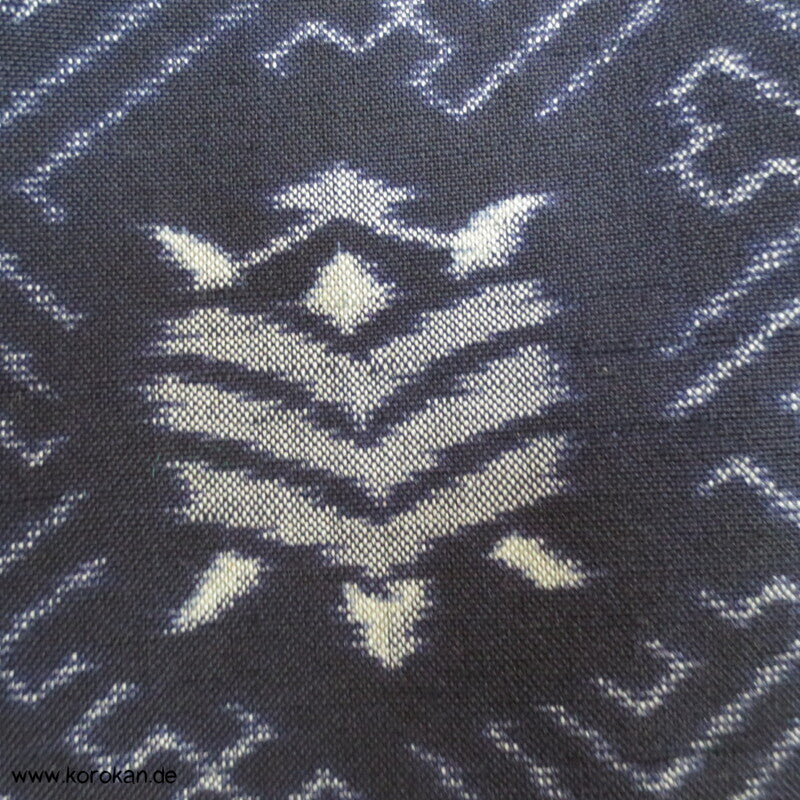 Sayagata, Spindeln, Kranich Kasuri Druckmuster Hitoe Komon Kimono aus Wolle