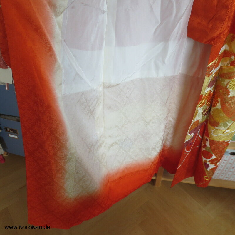japanischer Fächer Golddruck - und stickerei Seidendamast Furisode Kimono