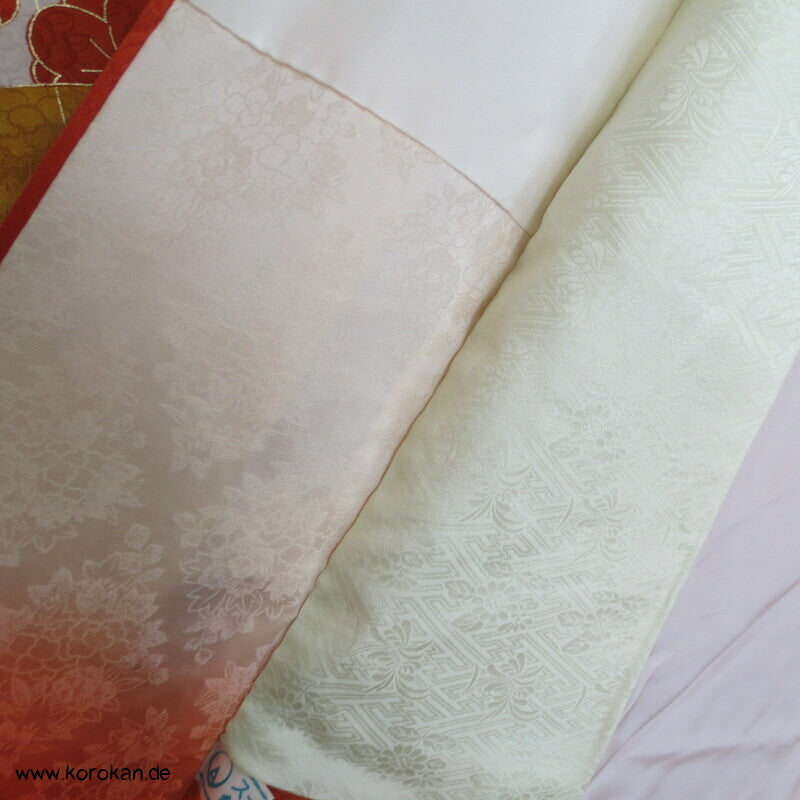 japanischer Fächer Golddruck - und stickerei Seidendamast Furisode Kimono