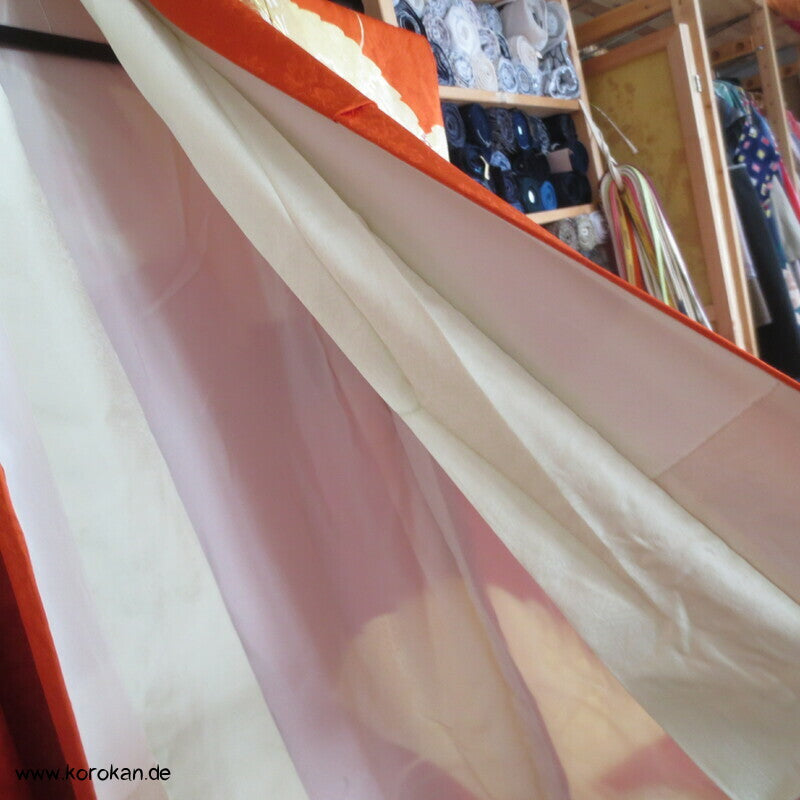 japanischer Fächer Golddruck - und stickerei Seidendamast Furisode Kimono