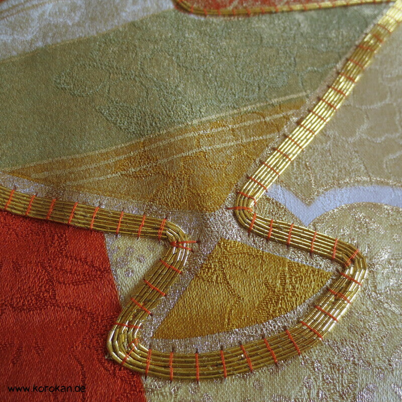 japanischer Fächer Golddruck - und stickerei Seidendamast Furisode Kimono
