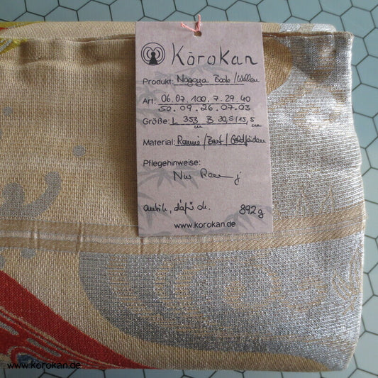 Boote und Wellen Nagoya Obi, Ramie/ Bast, Silberfäden