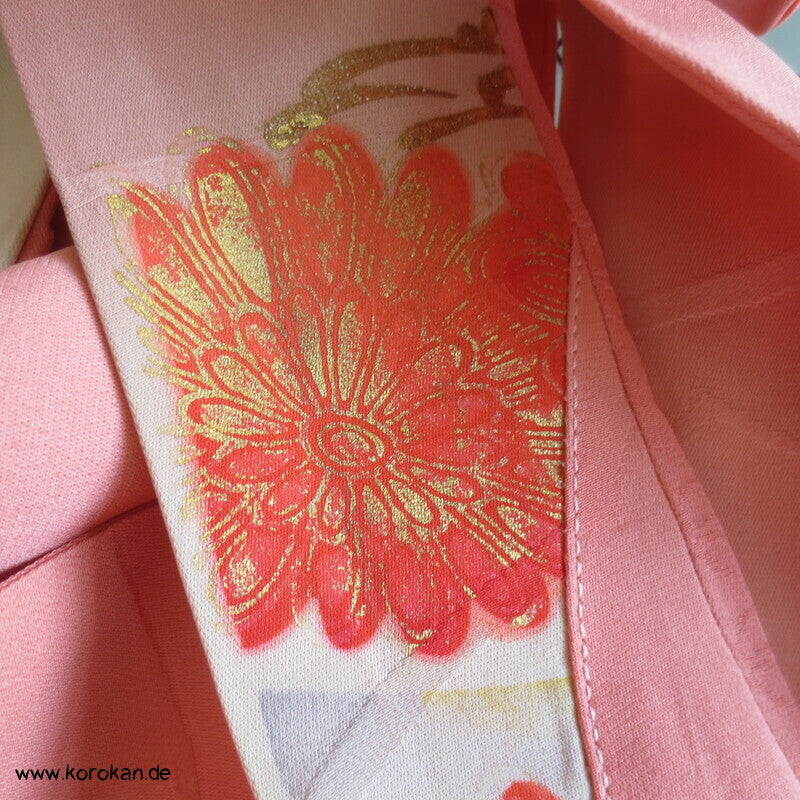 Koshihimo rosa Seidendamast Kiku Chrysanthemen mit gold