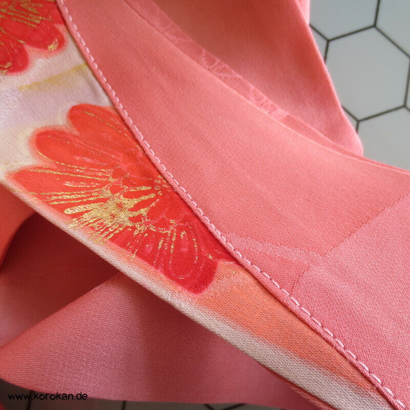 Koshihimo rosa Seidendamast Kiku Chrysanthemen mit gold