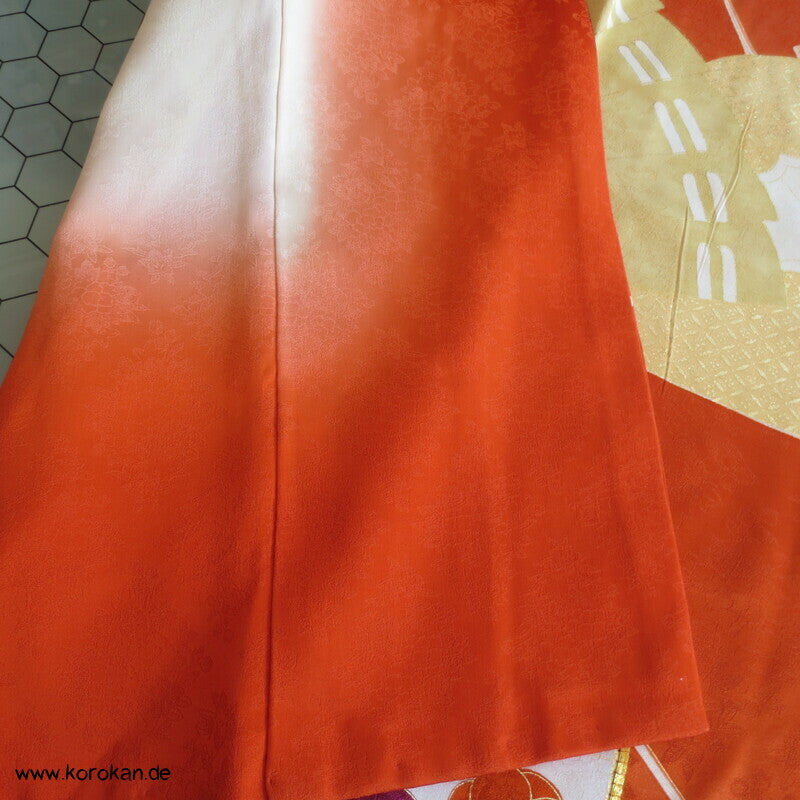 japanischer Fächer Golddruck - und stickerei Seidendamast Furisode Kimono