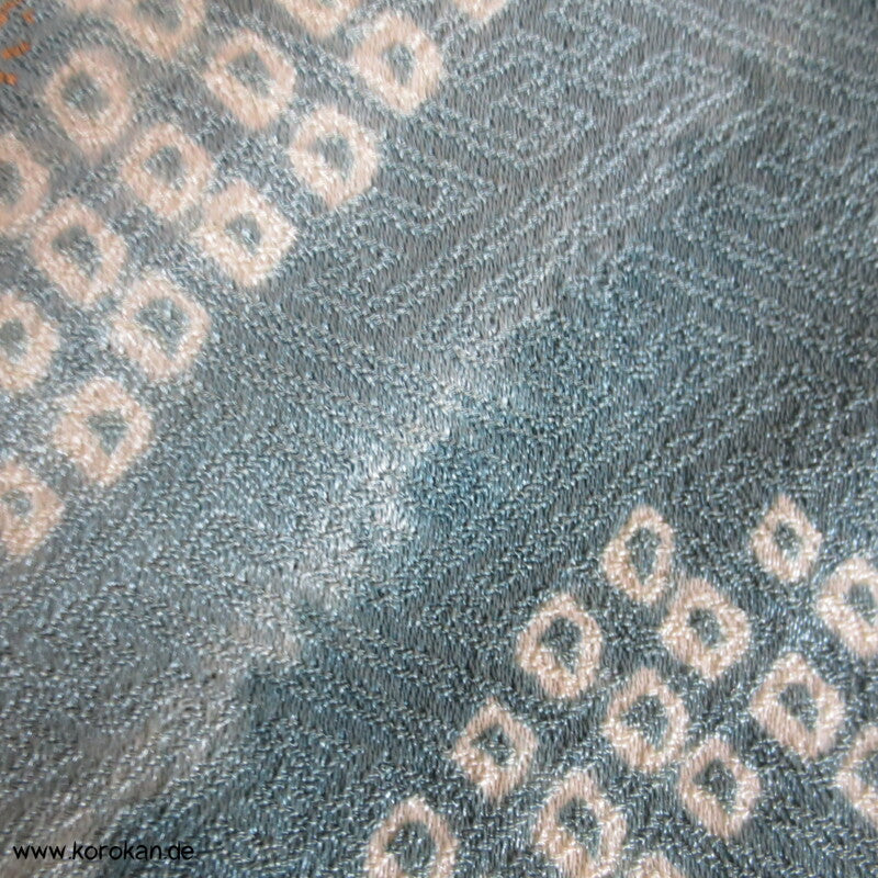 Shibori Bögen blaugrau blau gold Homongi Seiden Araihari Kimono