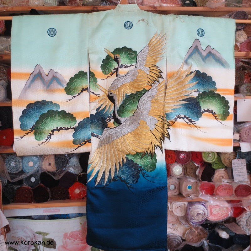 Furisode - Prachtkimono für kleine Jungen, gestickte Kraniche