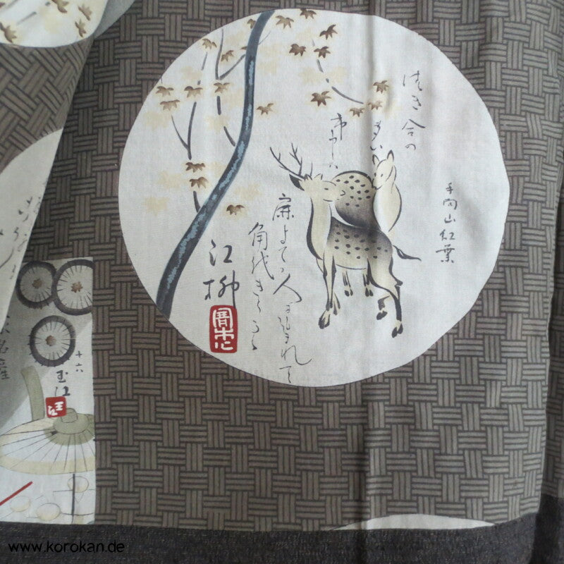 japanische dunkelmelierte Tsumugi Seiden Haori Männer Kimono Jacke, Bilder im Futter