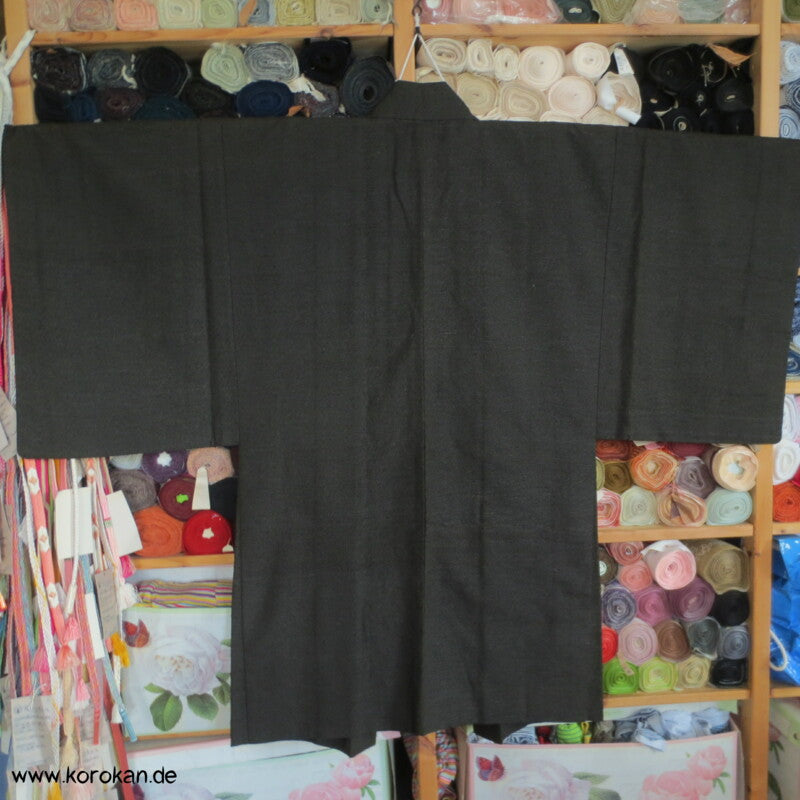 japanische dunkelmelierte Tsumugi Seiden Haori Männer Kimono Jacke, Bilder im Futter