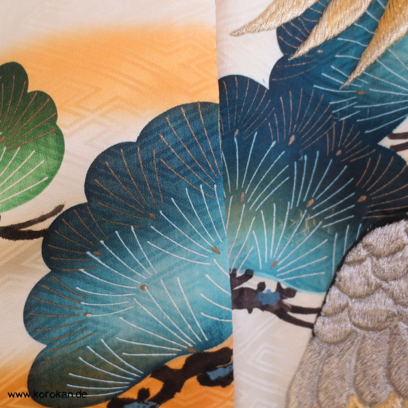 Furisode - Prachtkimono für kleine Jungen, gestickte Kraniche