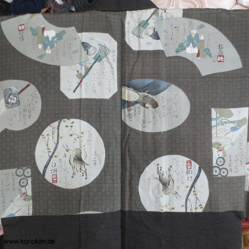 japanische dunkelmelierte Tsumugi Seiden Haori Männer Kimono Jacke, Bilder im Futter