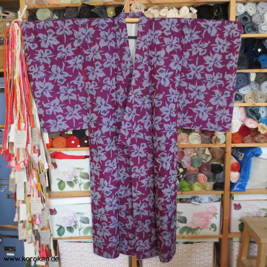 Japan Art Deco Katleya Orchideen Meisen Seiden Kimono