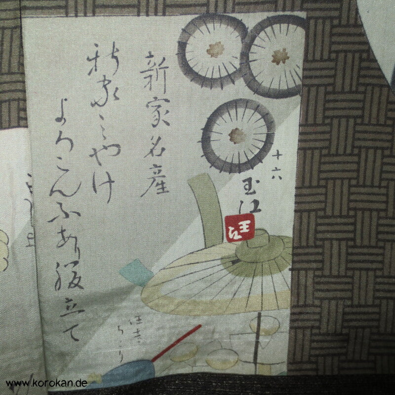 japanische dunkelmelierte Tsumugi Seiden Haori Männer Kimono Jacke, Bilder im Futter