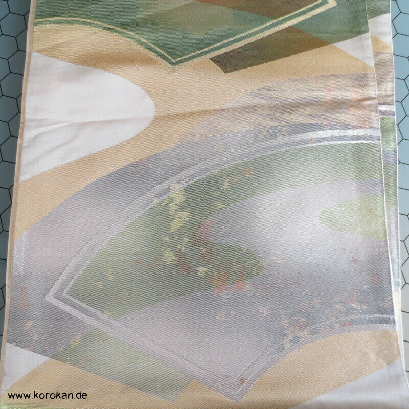 moderne Fächer grün silber gold Fukuro Obi