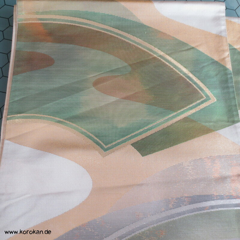 moderne Fächer grün silber gold Fukuro Obi