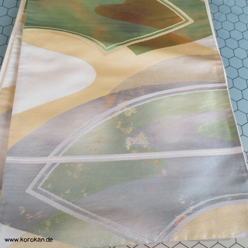 moderne Fächer grün silber gold Fukuro Obi
