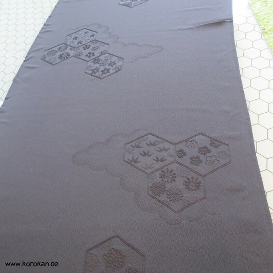 Tanmono japanische Stoffrolle Seiden Damast schwarz mit Kikko Sechsecken