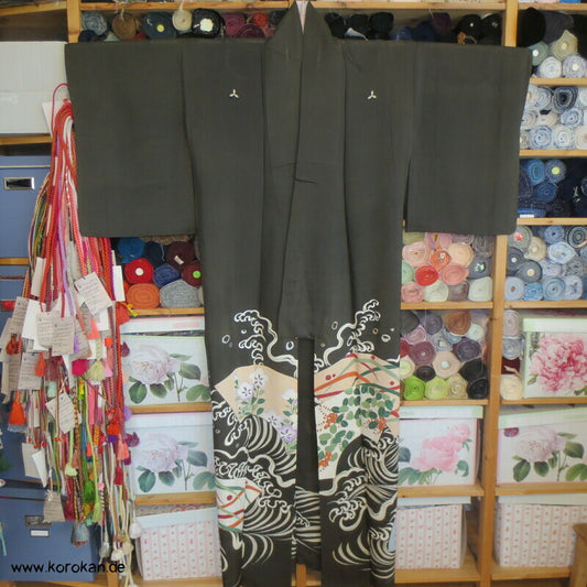 wilde Wellen antiker Hitoe Rho Seiden Tomesode Sommer Kimono