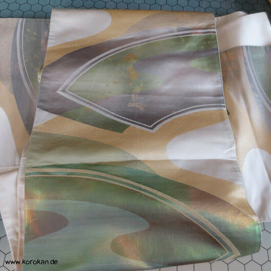 moderne Fächer grün silber gold Fukuro Obi