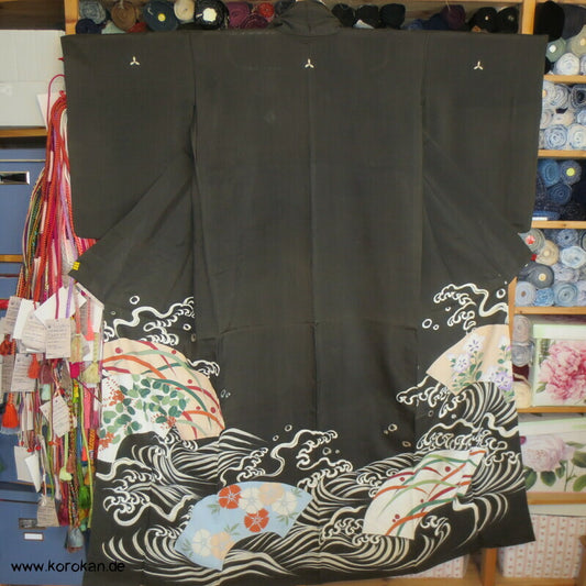 wilde Wellen antiker Hitoe Rho Seiden Tomesode Sommer Kimono