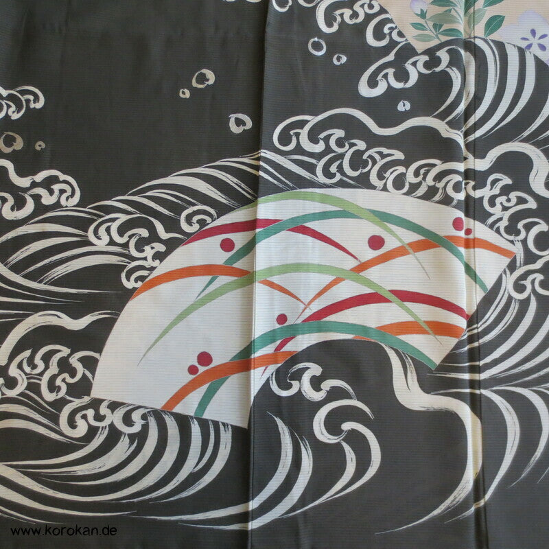 wilde Wellen antiker Hitoe Rho Seiden Tomesode Sommer Kimono