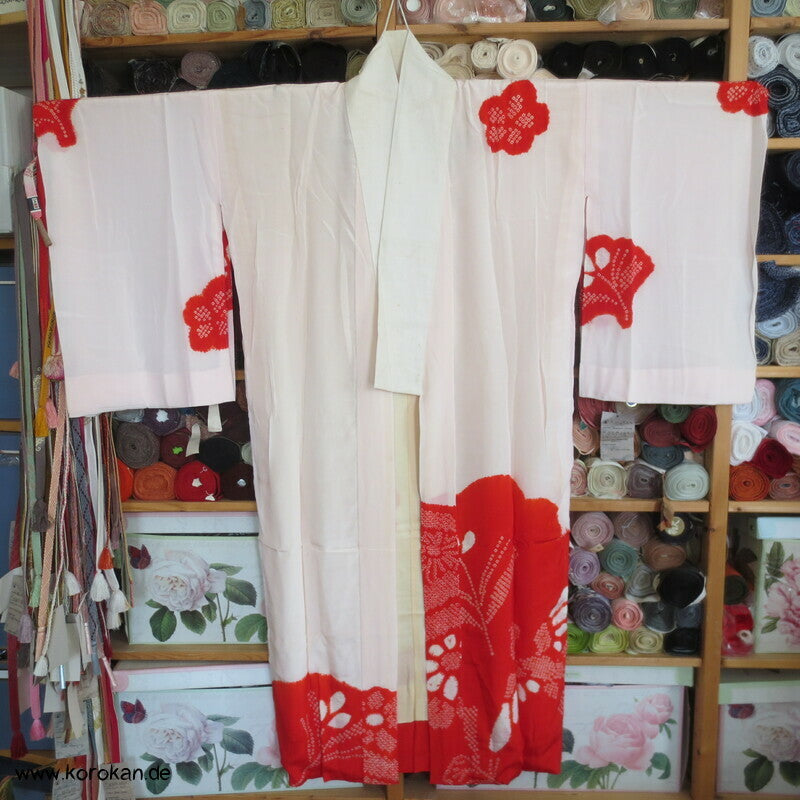 Shibori rot auf weiß japanischer Seiden Juban Unterkimono